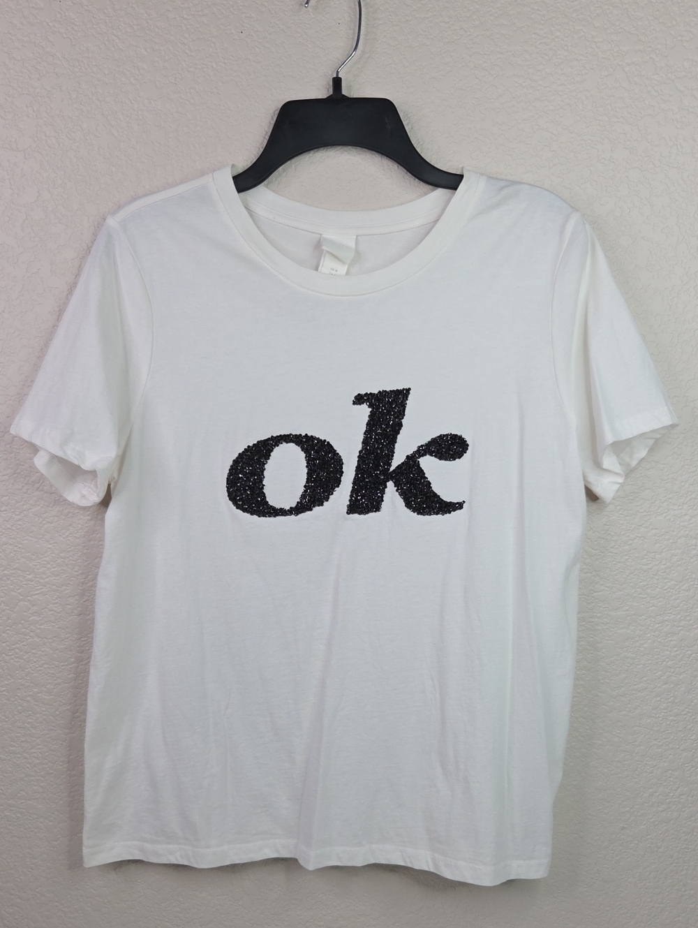 H&M White Tee with Embellished "ok" Insignia
